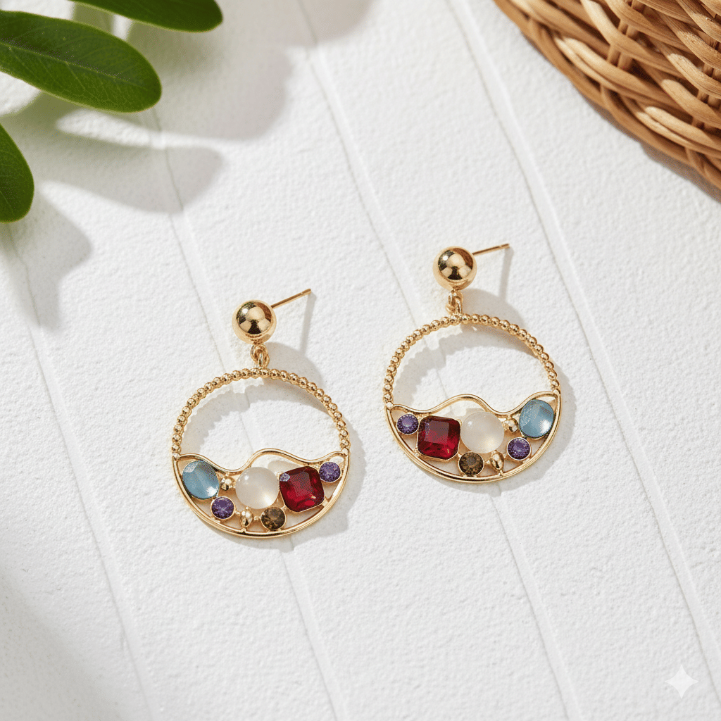     			Flauri Multi Color Drop Earrings ( Pack of 1 )