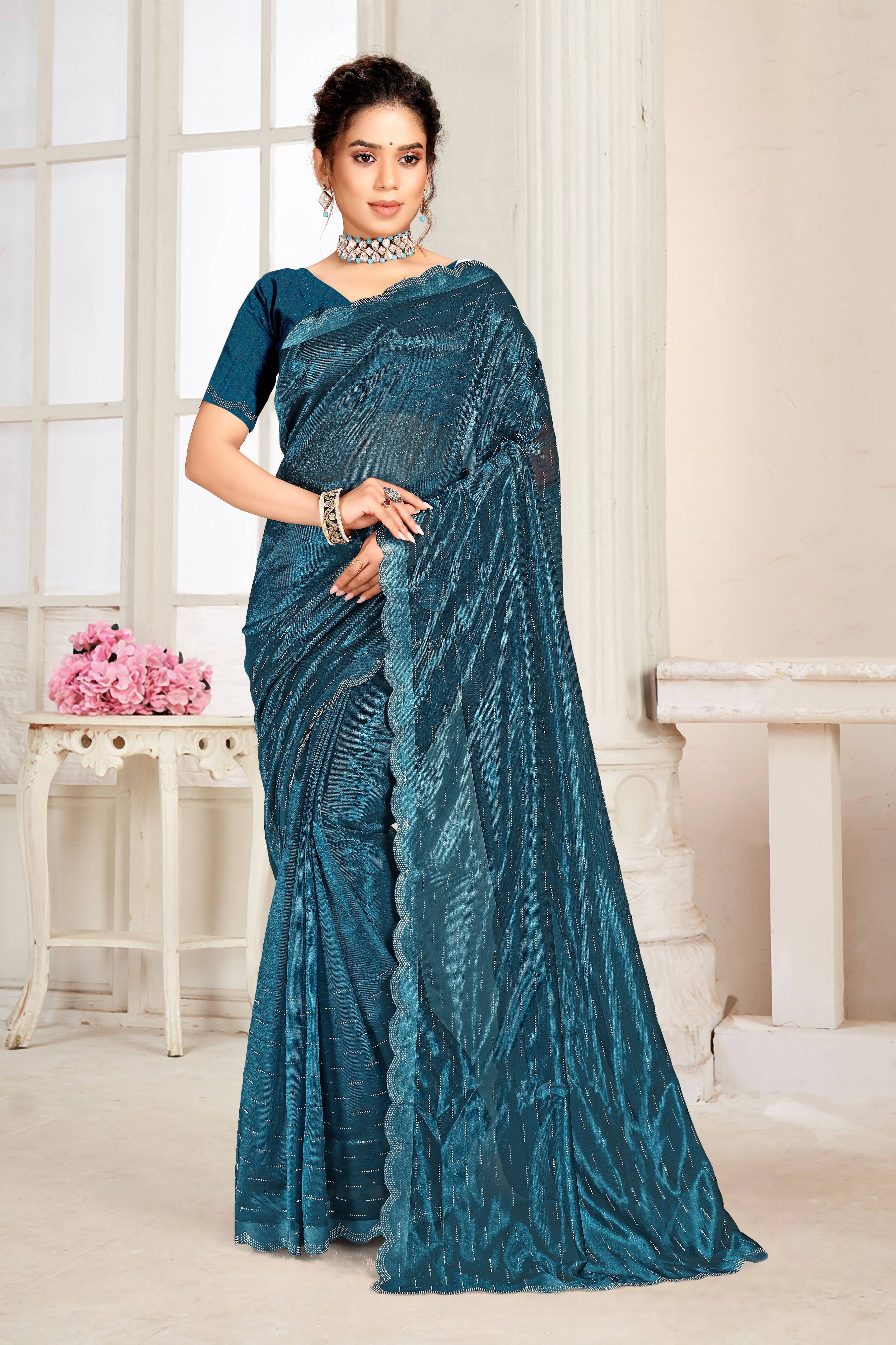 GENERIC SUDEV Net Embellished Regular Saree With Unstitched Blouse Piece ( Teal ) GENERIC SUDEV Net Embellished Regular Saree With Unstitched Blouse Piece ( Teal )