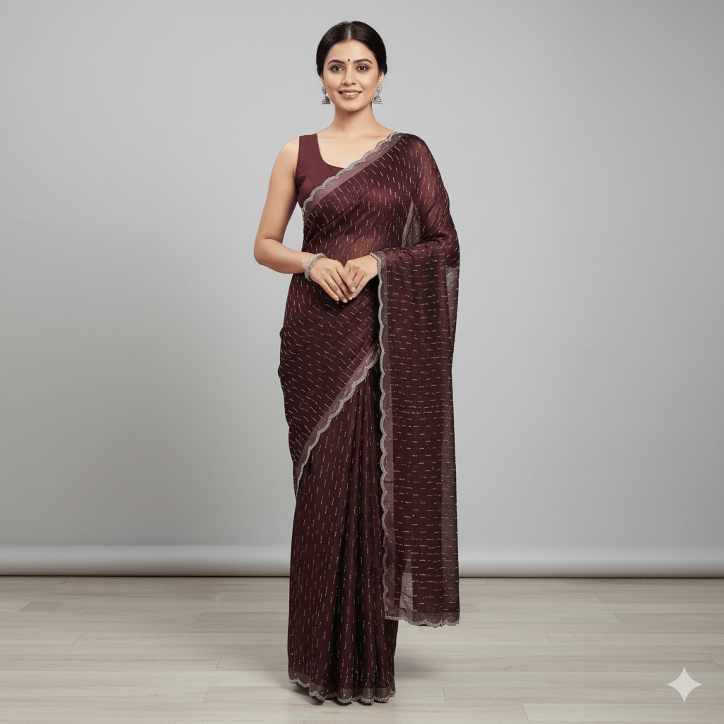     			GENERIC SUDEV Net Embellished Regular Saree With Unstitched Blouse Piece ( Wine )