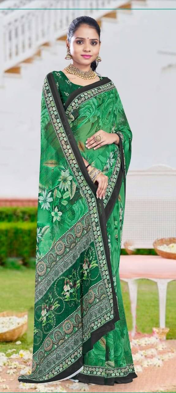 Ganrice Cotton Blend Printed Bomkai Saree With Unstitched Blouse Piece ( Green ) Ganrice Cotton Blend Printed Bomkai Saree With Unstitched Blouse Piece ( Green )