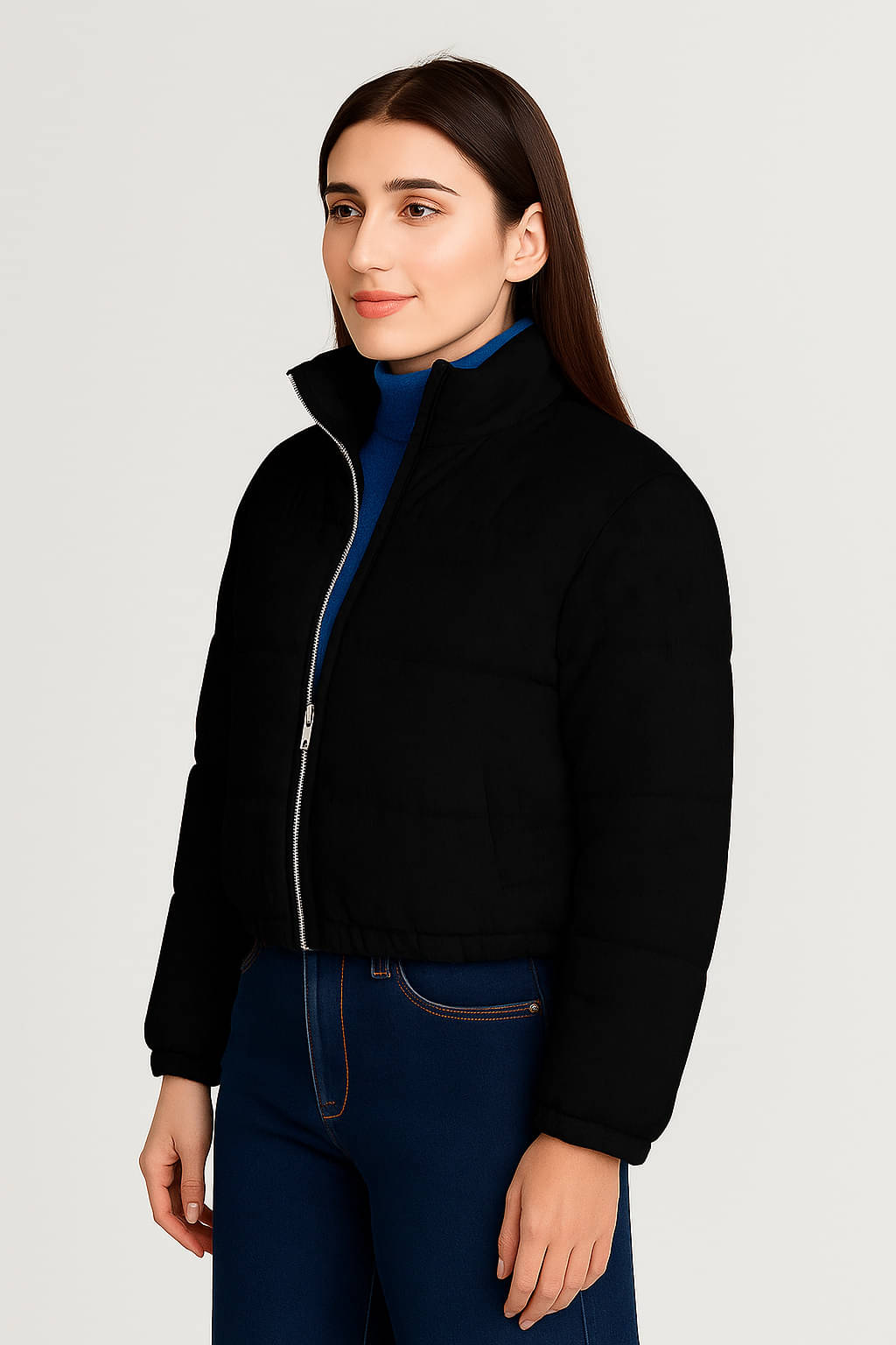     			Garimaknitwear Women High Neck Puffer Jacket ( Black )