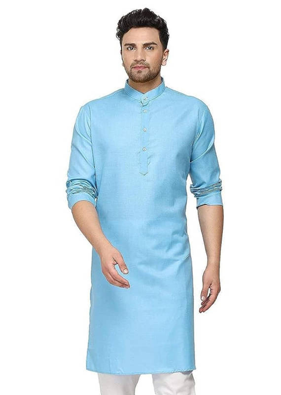 Golazo Sky Blue Blended Men's Regular Kurta ( Pack of 1 )     			Golazo Sky Blue Blended Men's Regular Kurta ( Pack of 1 )