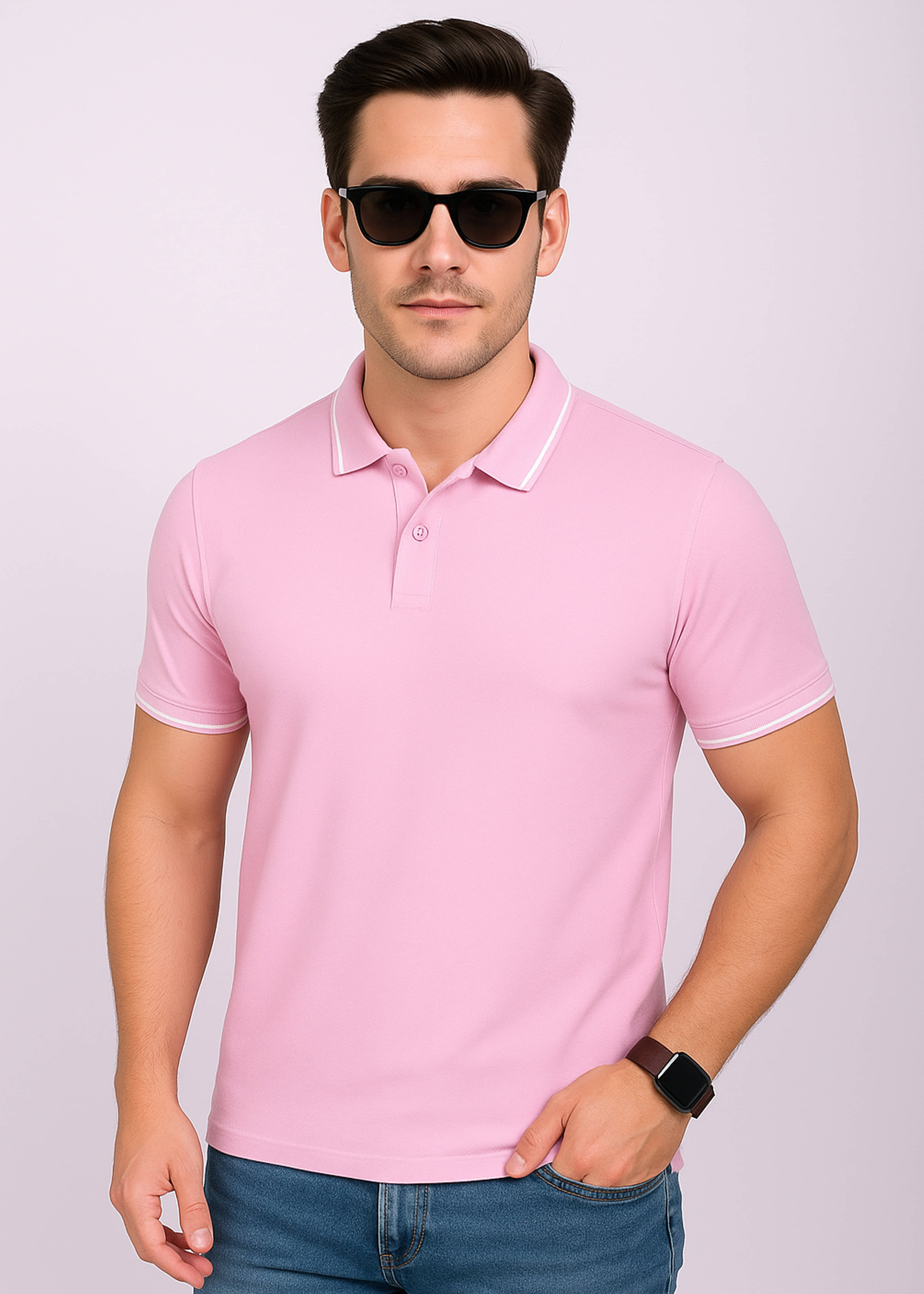     			Imperio Men Polyester Regular Fit Solid Polo T Shirt ( Pink )