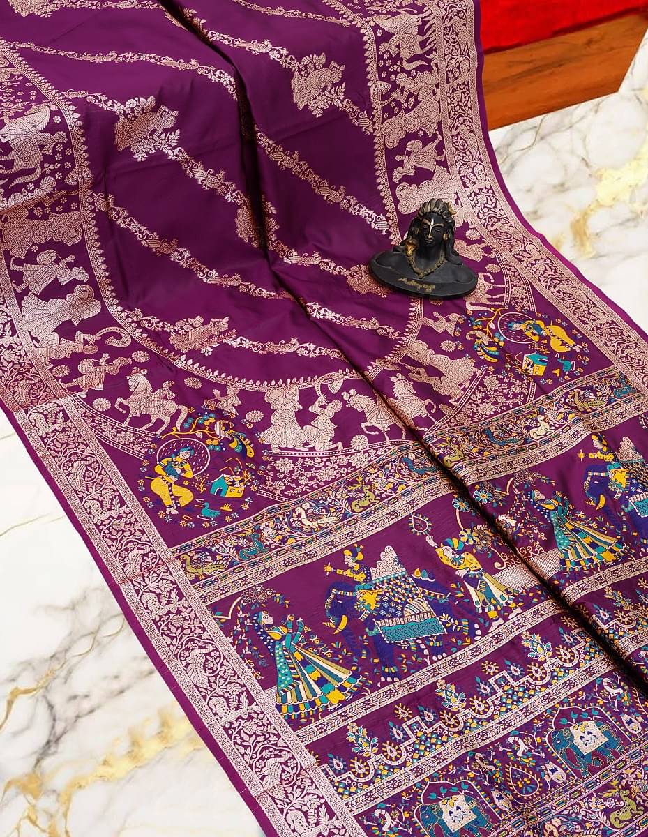 Indesa Art Silk Solid Baluchari Saree With Unstitched Blouse Piece ( Magenta ) Indesa Art Silk Solid Baluchari Saree With Unstitched Blouse Piece ( Magenta )
