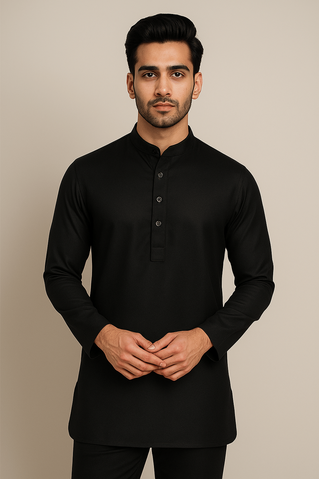 Indian Poshakh Black Blended Men's Regular Kurta ( Pack of 1 )     			Indian Poshakh Black Blended Men's Regular Kurta ( Pack of 1 )