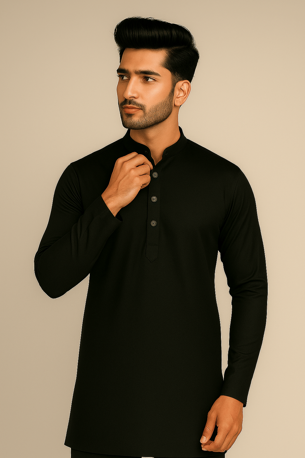 Indian Poshakh Black Blended Men's Regular Kurta ( Pack of 1 )     			Indian Poshakh Black Blended Men's Regular Kurta ( Pack of 1 )