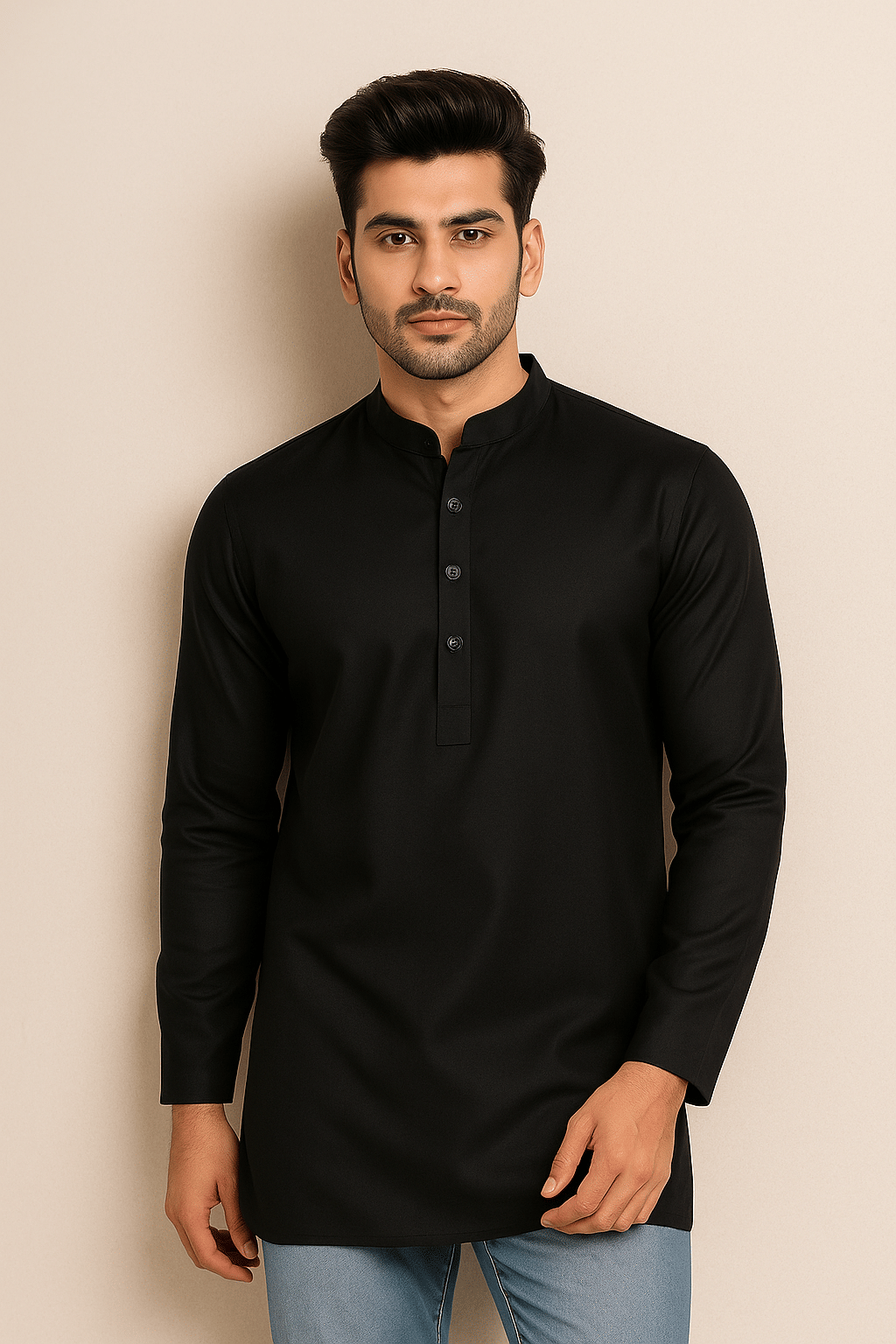 Indian Poshakh Black Blended Men's Regular Kurta ( Pack of 1 )     			Indian Poshakh Black Blended Men's Regular Kurta ( Pack of 1 )