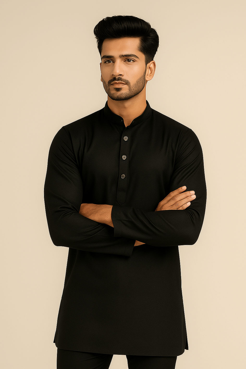 Indian Poshakh Black Blended Men's Regular Kurta ( Pack of 1 )     			Indian Poshakh Black Blended Men's Regular Kurta ( Pack of 1 )