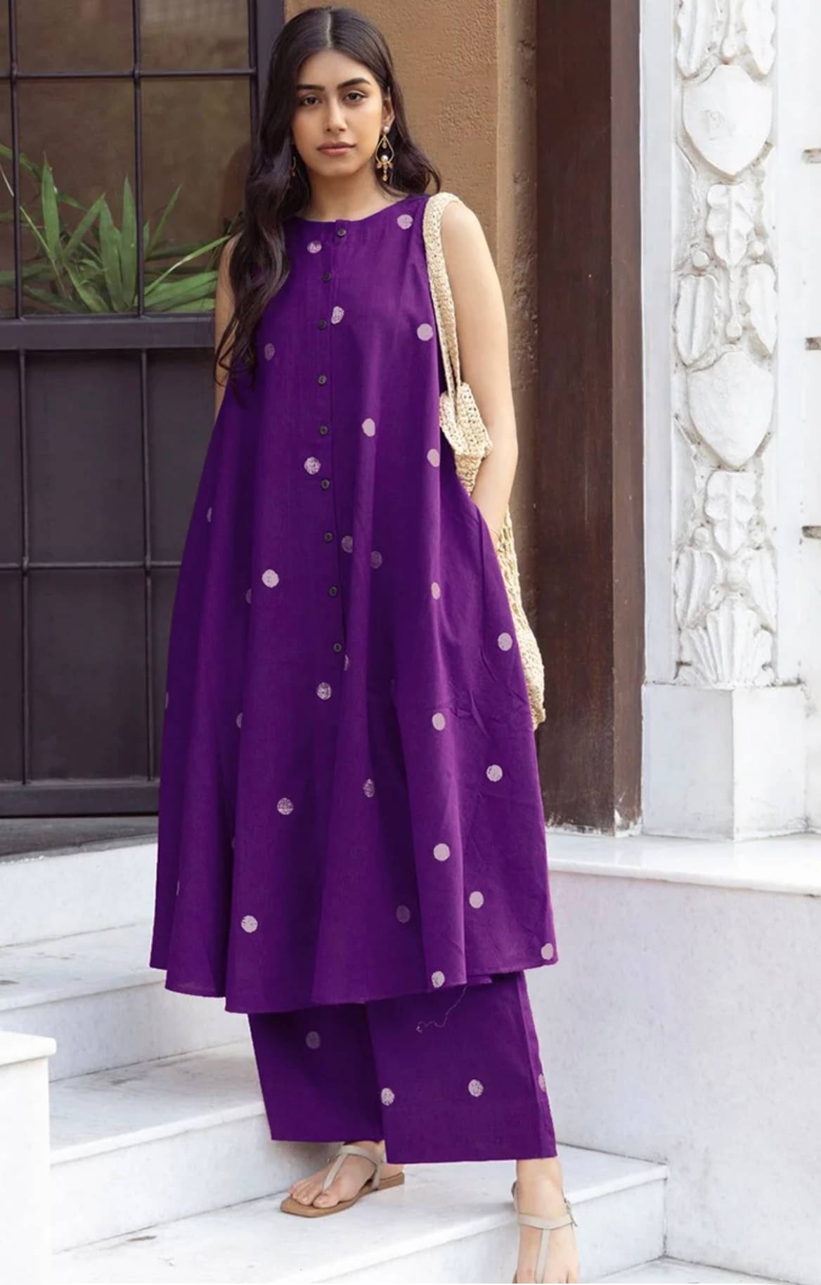    			Jinal Creation Women Rayon Self Design A-line Kurti With Pants ( Purple )