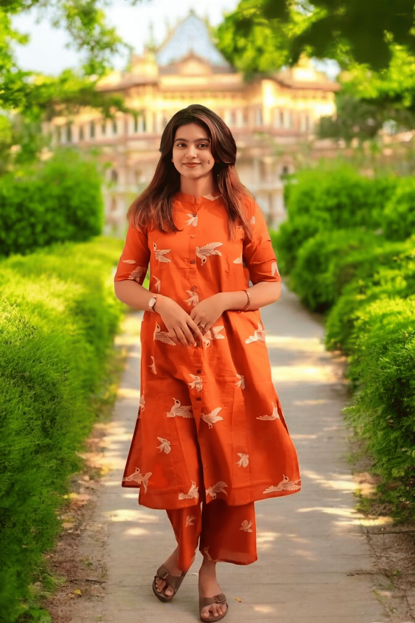 Jinal Creation Women Rayon Self Design A-line Kurti With Pants ( Orange ) Jinal Creation Women Rayon Self Design A-line Kurti With Pants ( Orange )
