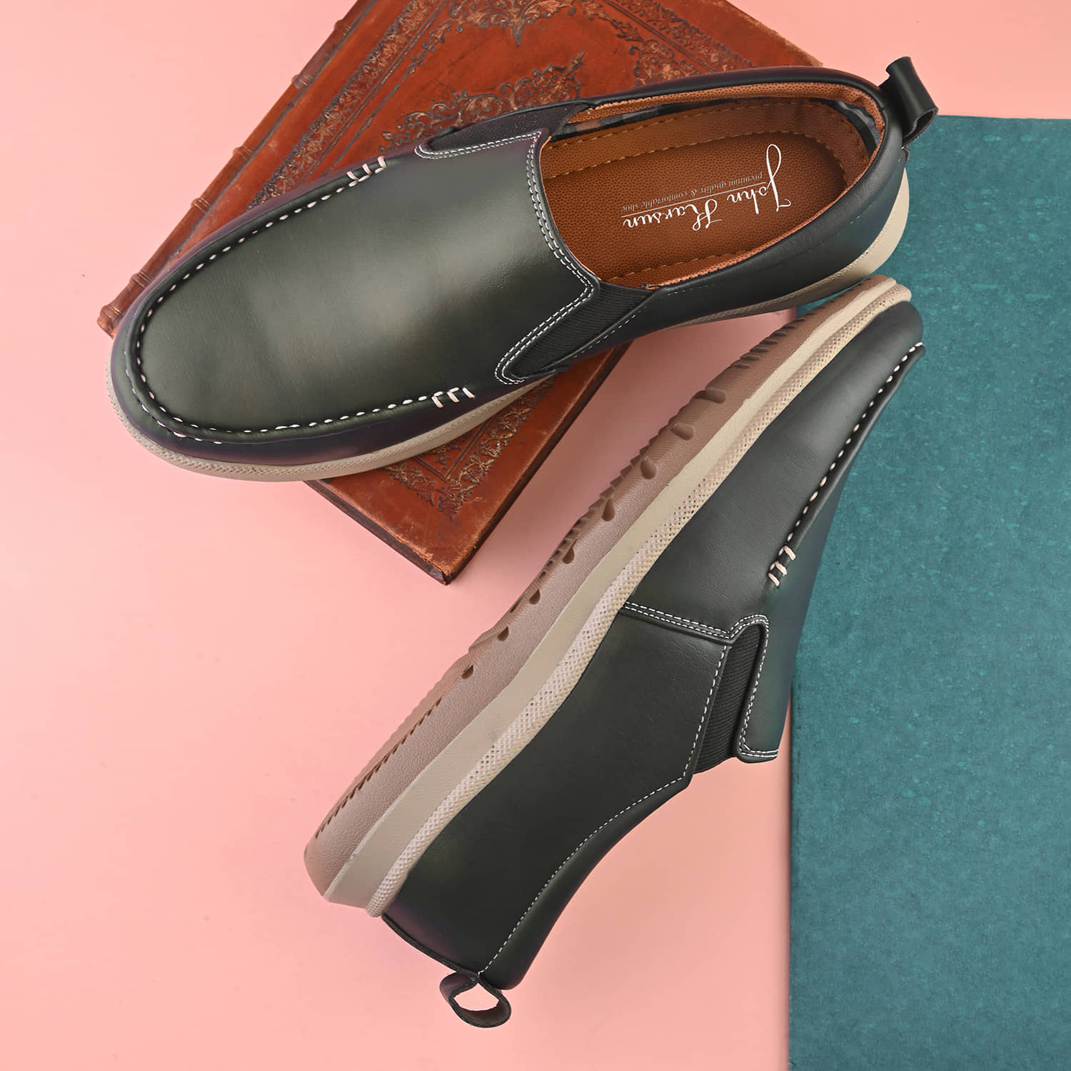 John Karsun Olive Men's Slip On Formal Shoes - Formal Shoes | Buy online on ZillyBuy