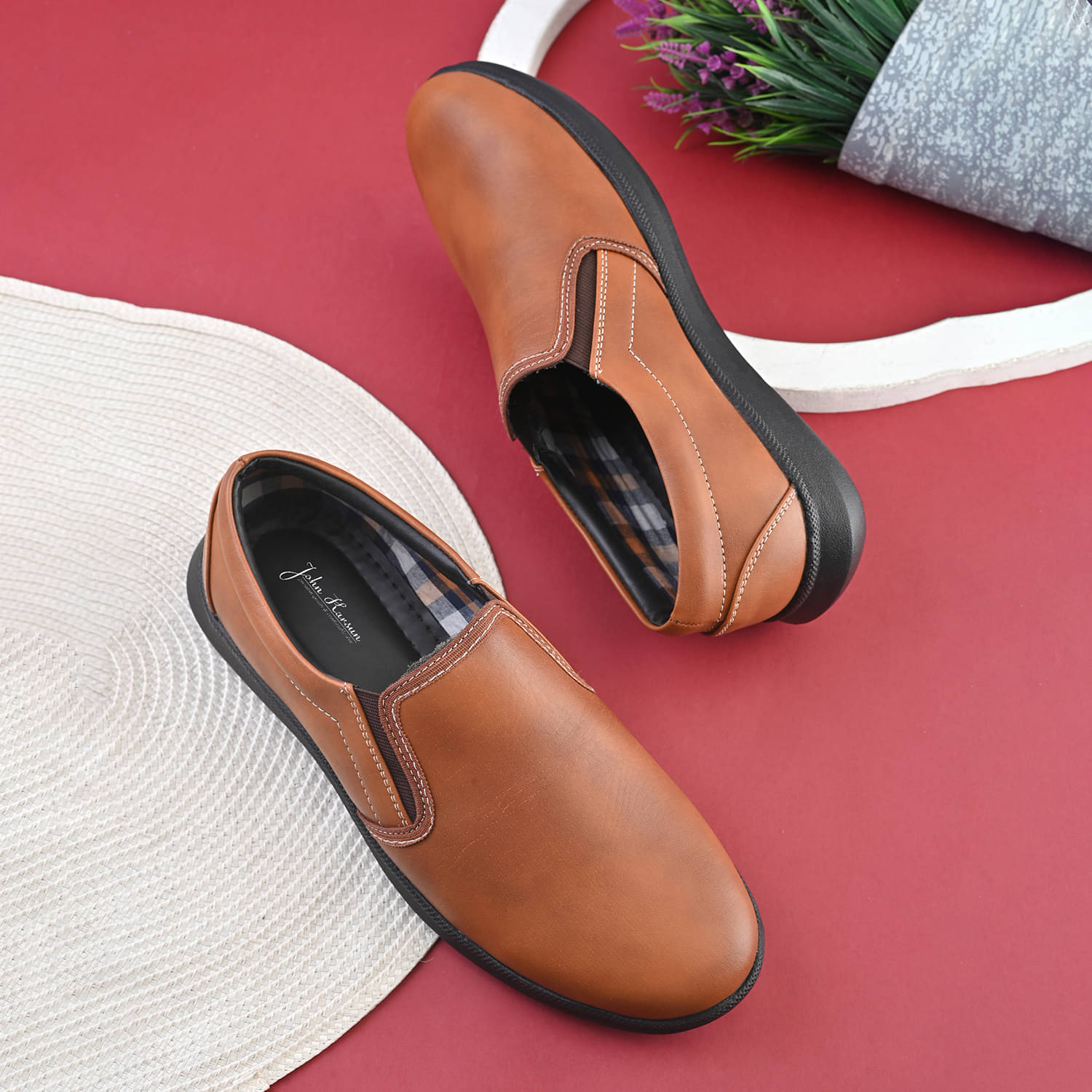 John Karsun Tan Men's Slip On Formal Shoes     			John Karsun Tan Men's Slip On Formal Shoes
