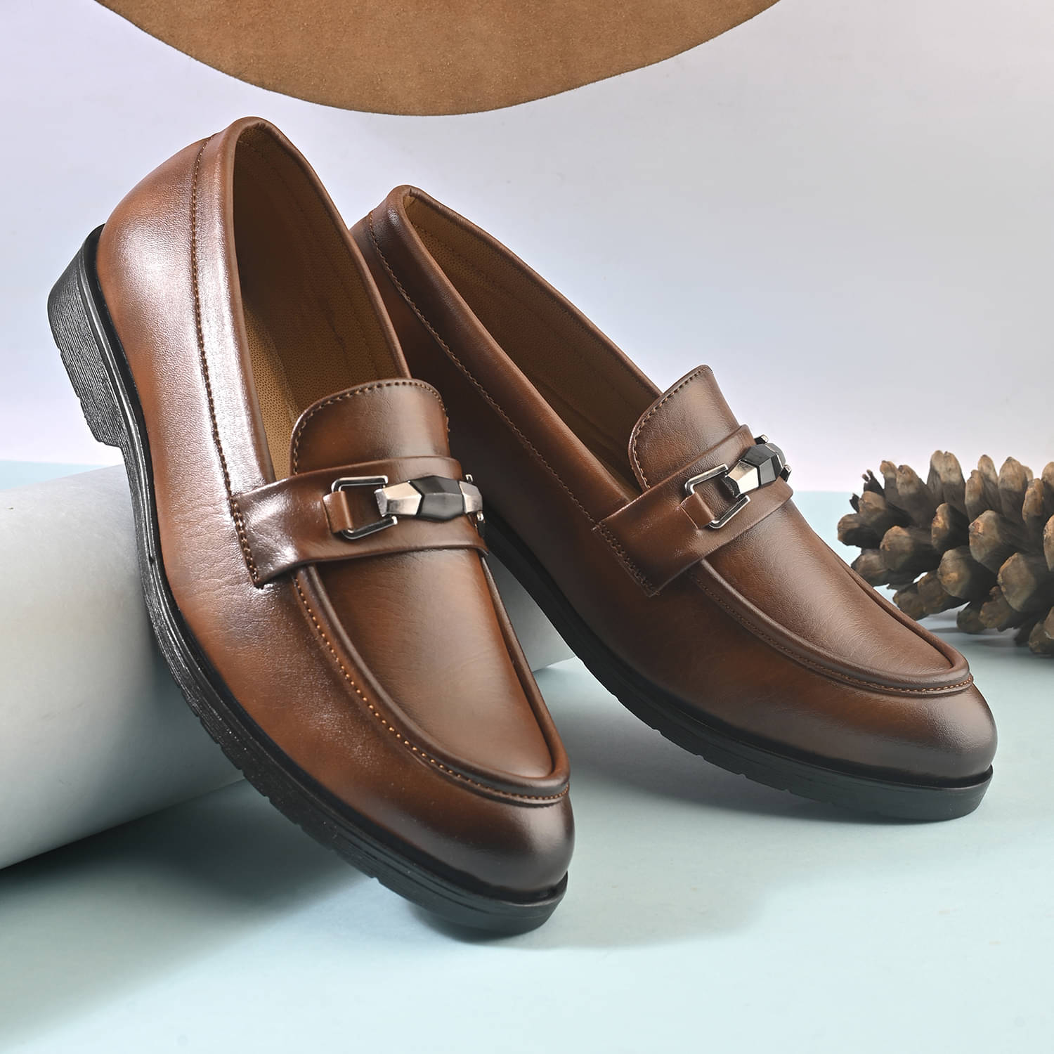 John Karsun Tan Men's Slip On Formal Shoes     			John Karsun Tan Men's Slip On Formal Shoes