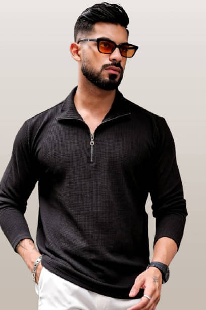KASENDRA Men Cotton Blend Regular Fit Solid T-Shirt ( Black ) KASENDRA Men Cotton Blend Regular Fit Solid T-Shirt ( Black )