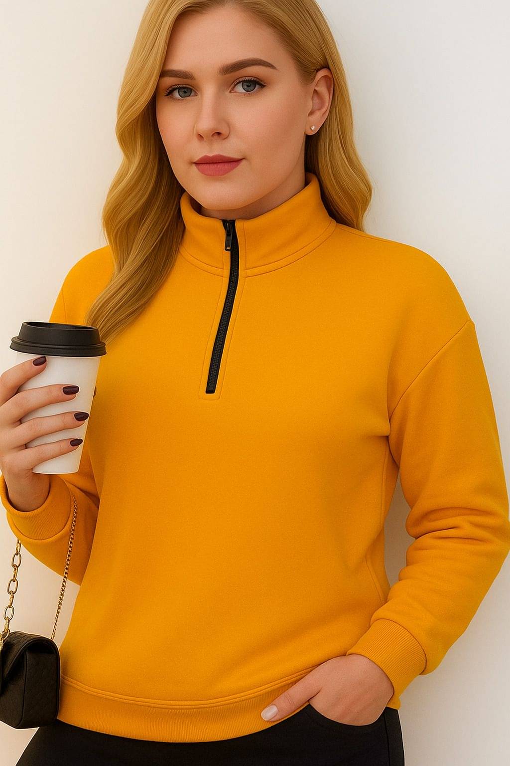 KASENDRA Women Fleece High Neck Sweatshirt For Heavy Winters ( Yellow ) KASENDRA Women Fleece High Neck Sweatshirt For Heavy Winters ( Yellow )