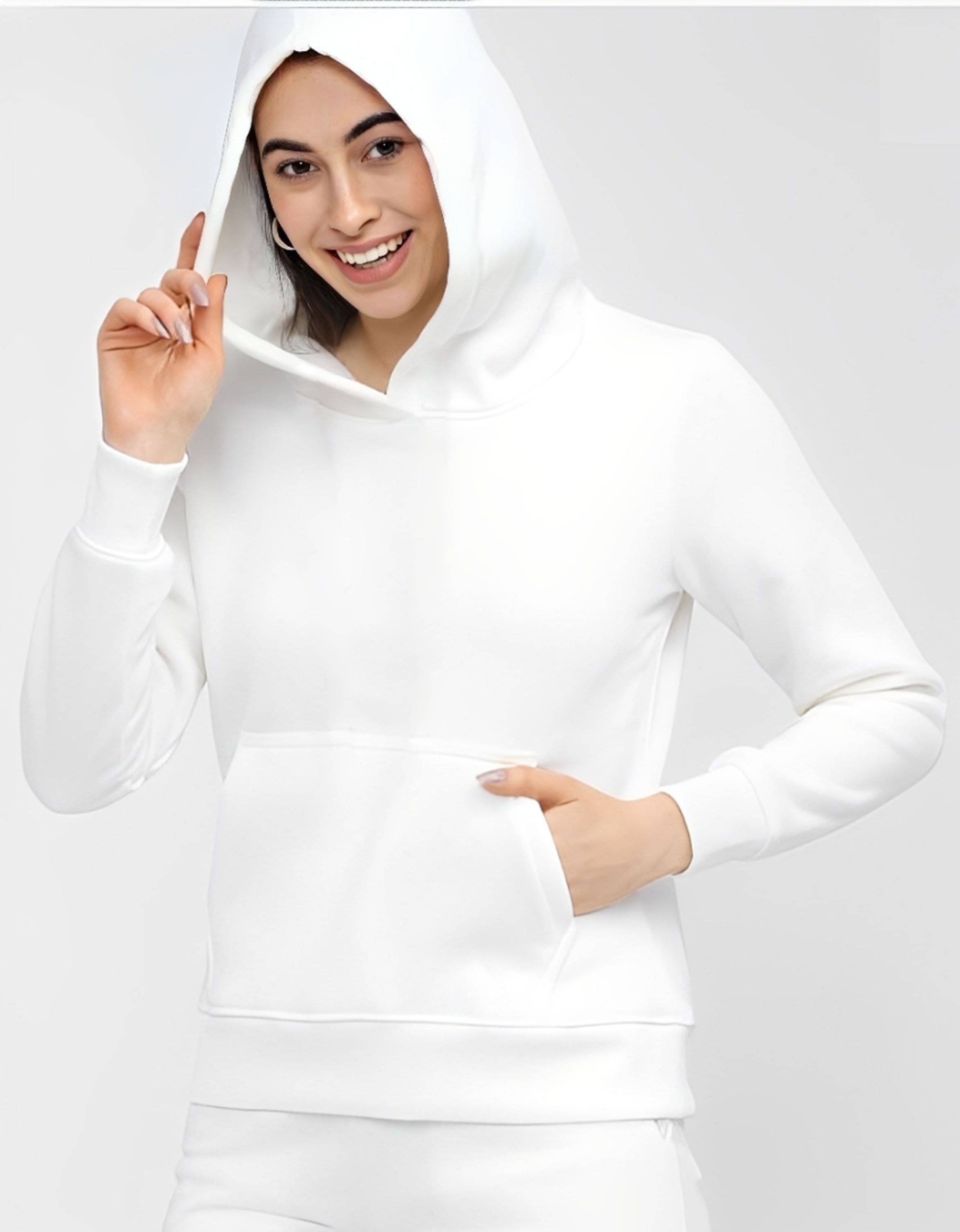 KASENDRA Women Fleece Hooded Sweatshirt For Heavy Winters ( White ) KASENDRA Women Fleece Hooded Sweatshirt For Heavy Winters ( White )