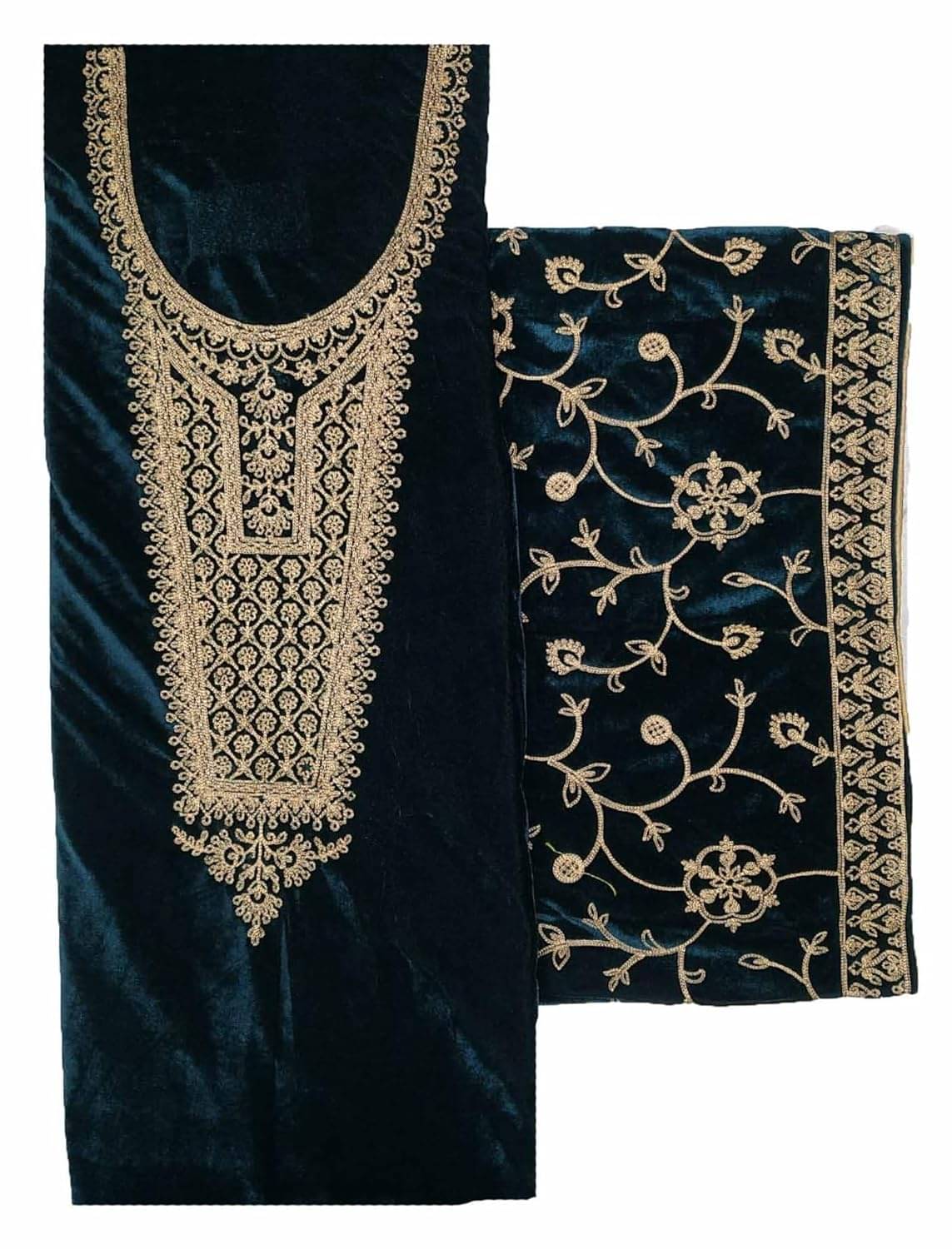 KASHMIRI Women Velvet Unstitched Dress Material ( Blue )     			KASHMIRI Women Velvet Unstitched Dress Material ( Blue )