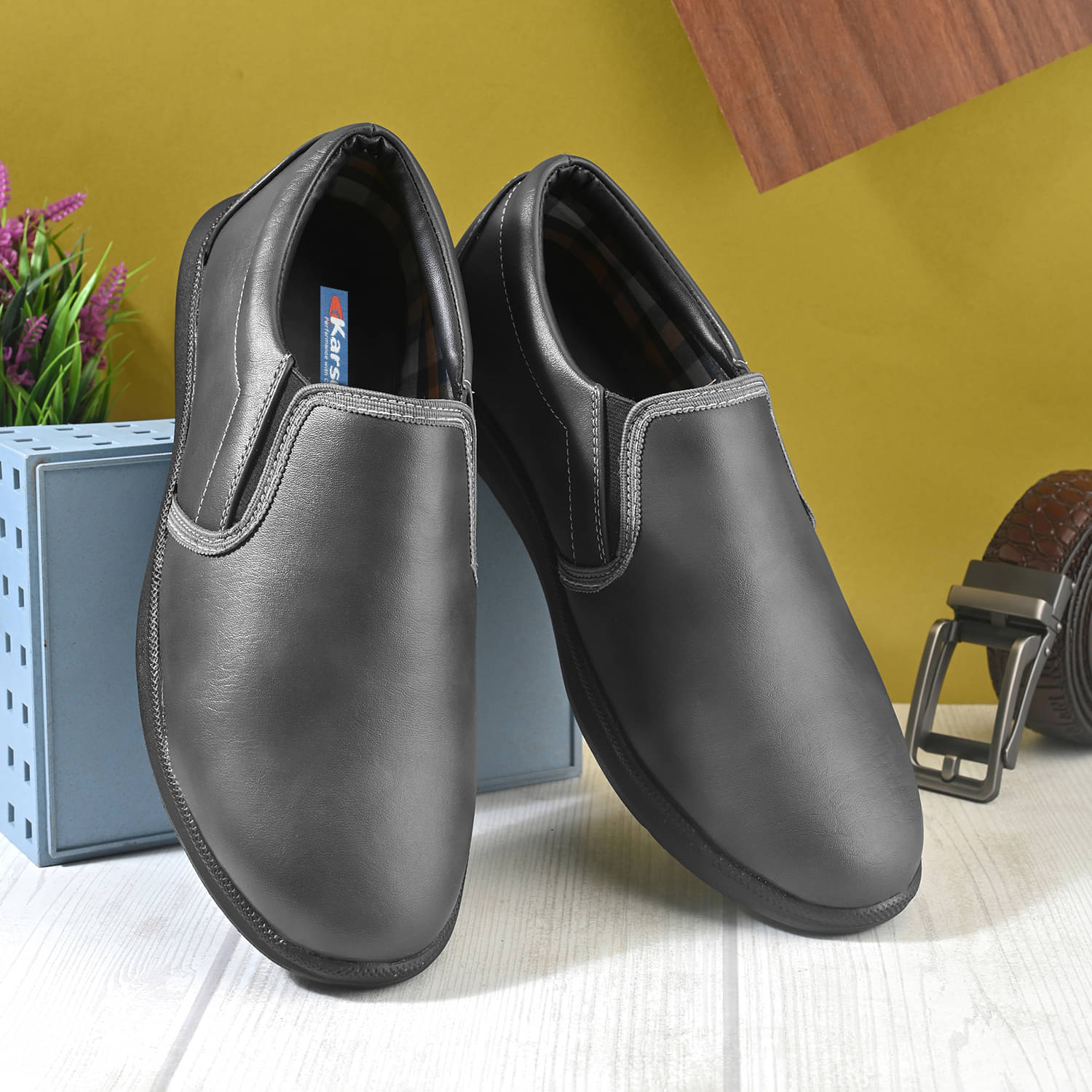     			Karsun Gray Men's Slip On Formal Shoes