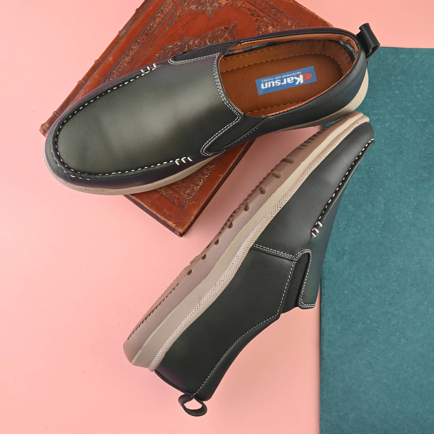     			Karsun Olive Men's Slip On Formal Shoes