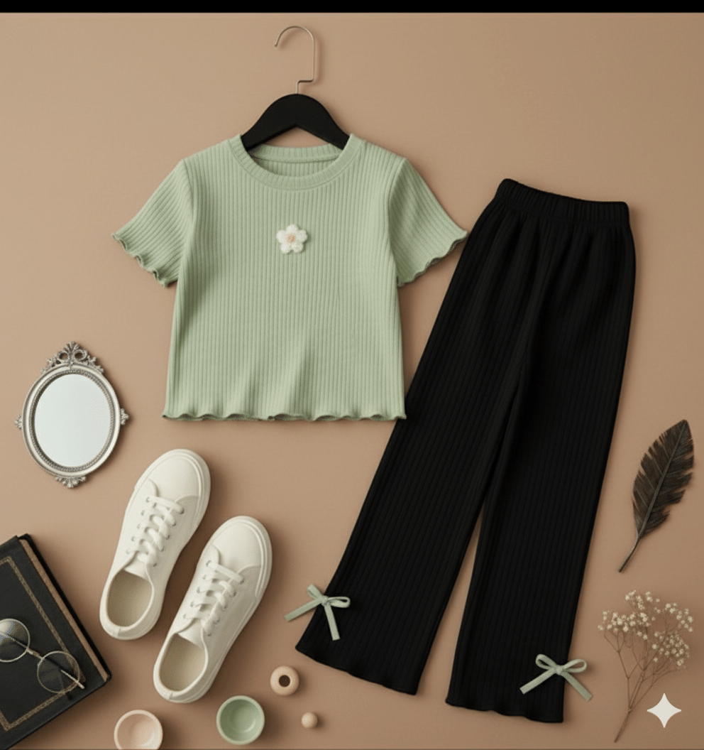 LITTLE ANGEL CREATION Pack of 1 Girls Cotton Blend T-shirts & Palazzo ( Green ) LITTLE ANGEL CREATION Pack of 1 Girls Cotton Blend T-shirts & Palazzo ( Green )