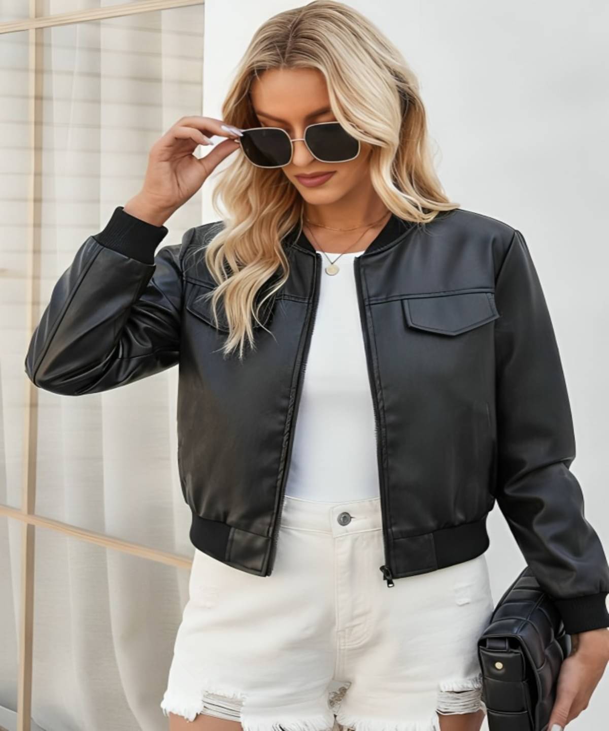 MAYKR Women High Neck Leather Jacket ( Black ) MAYKR Women High Neck Leather Jacket ( Black )