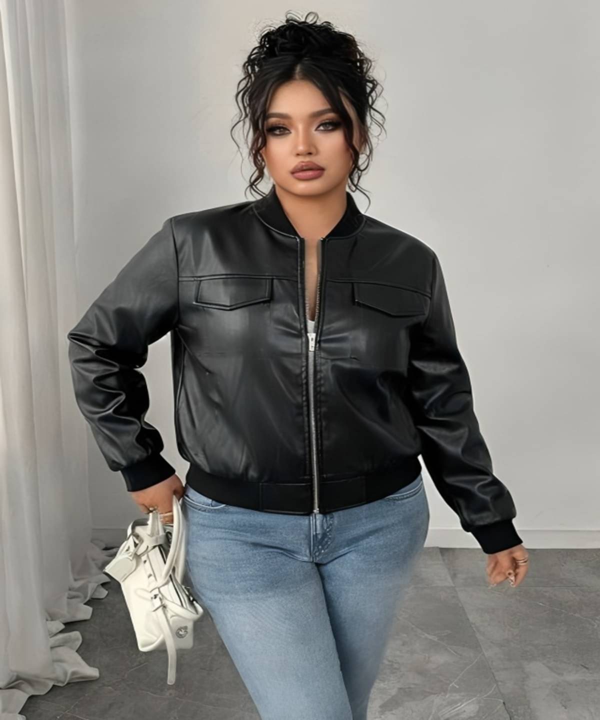 MAYKR Women High Neck Leather Jacket ( Black ) MAYKR Women High Neck Leather Jacket ( Black )