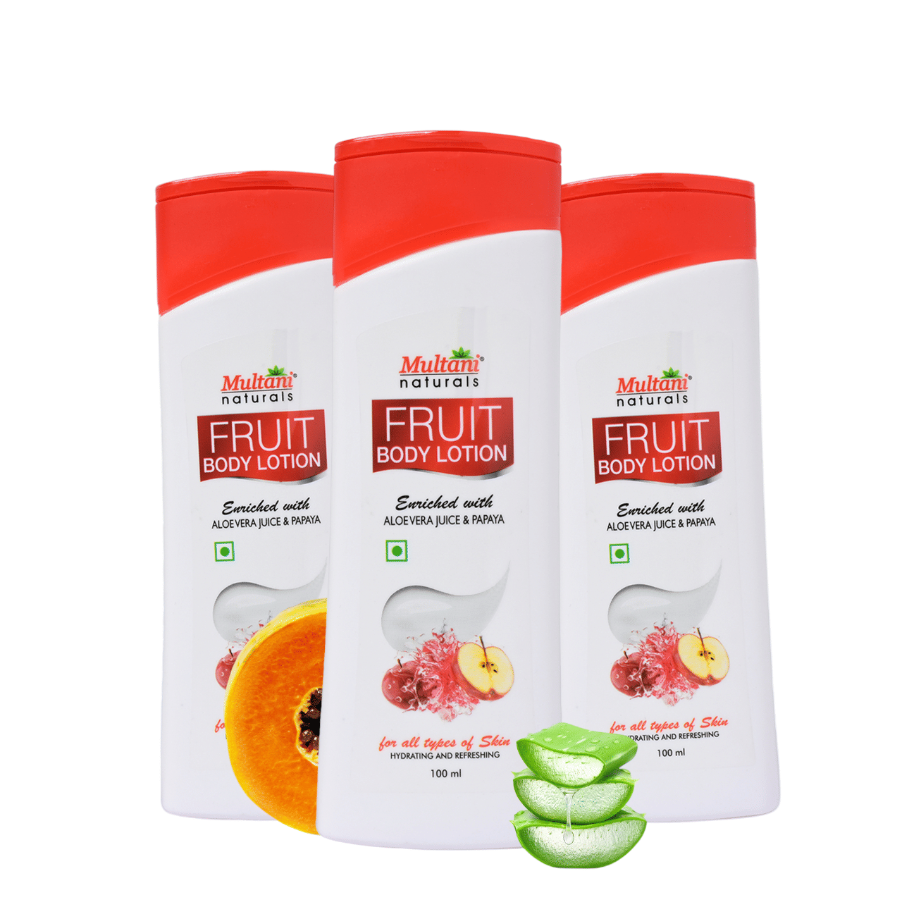     			Multani Naturals Fruit Body Lotion With Aloe Vera Juice & Papaya For Soft Smooth Skin, 100 Ml Each (Pack of 3)