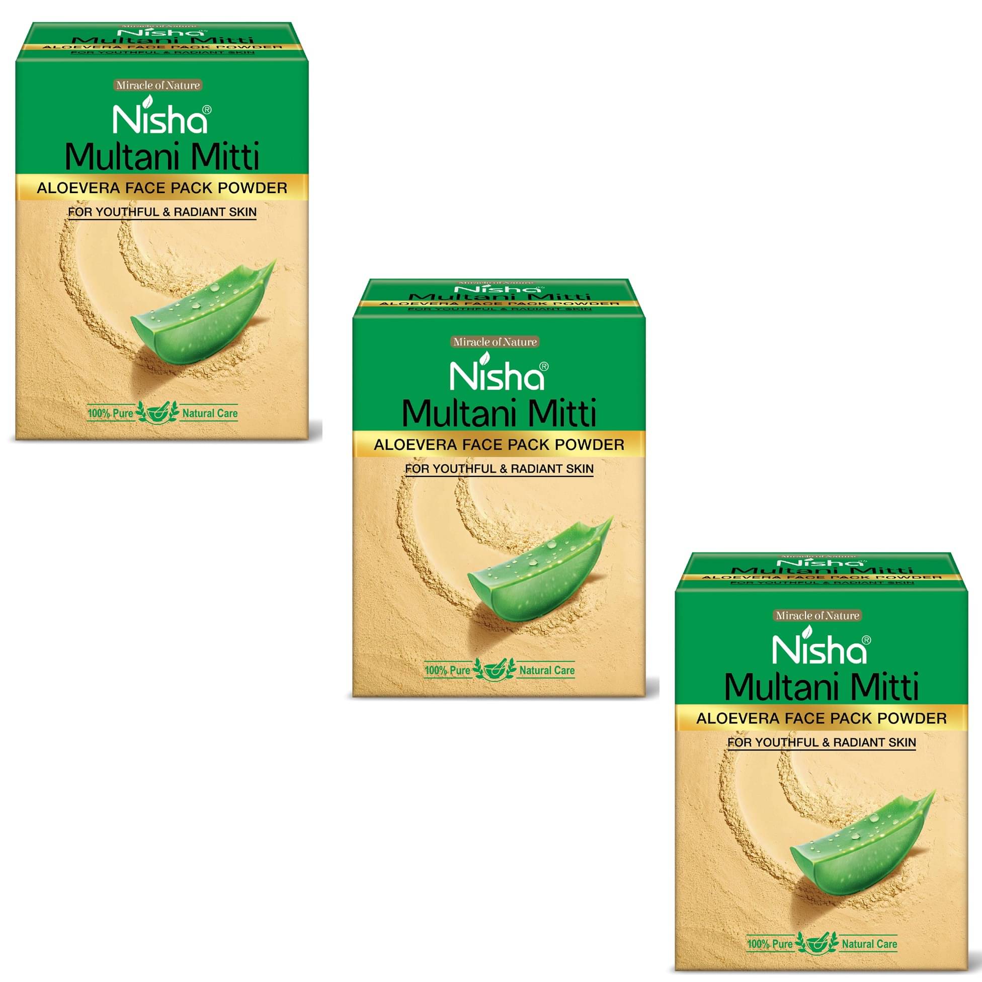     			Nisha Multani Mitti Aloe Vera Face Pack Powder 100g, Fullerâs Earth Powder Natural Oil Control Tan Removal(Pack of 3)