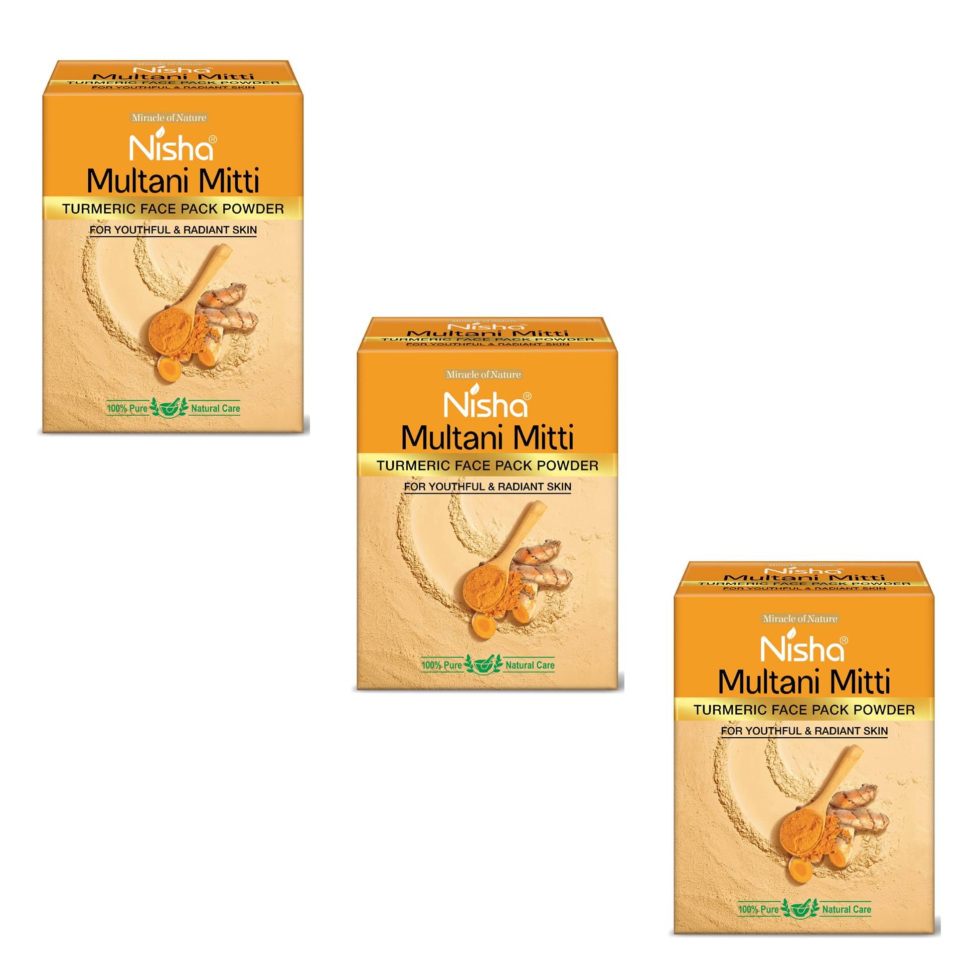     			Nisha Multani Mitti Turmeric Face Pack Powder 100g, Fullerâs Earth Powder Natural Oil Control Tan Removal(Pack of 3)