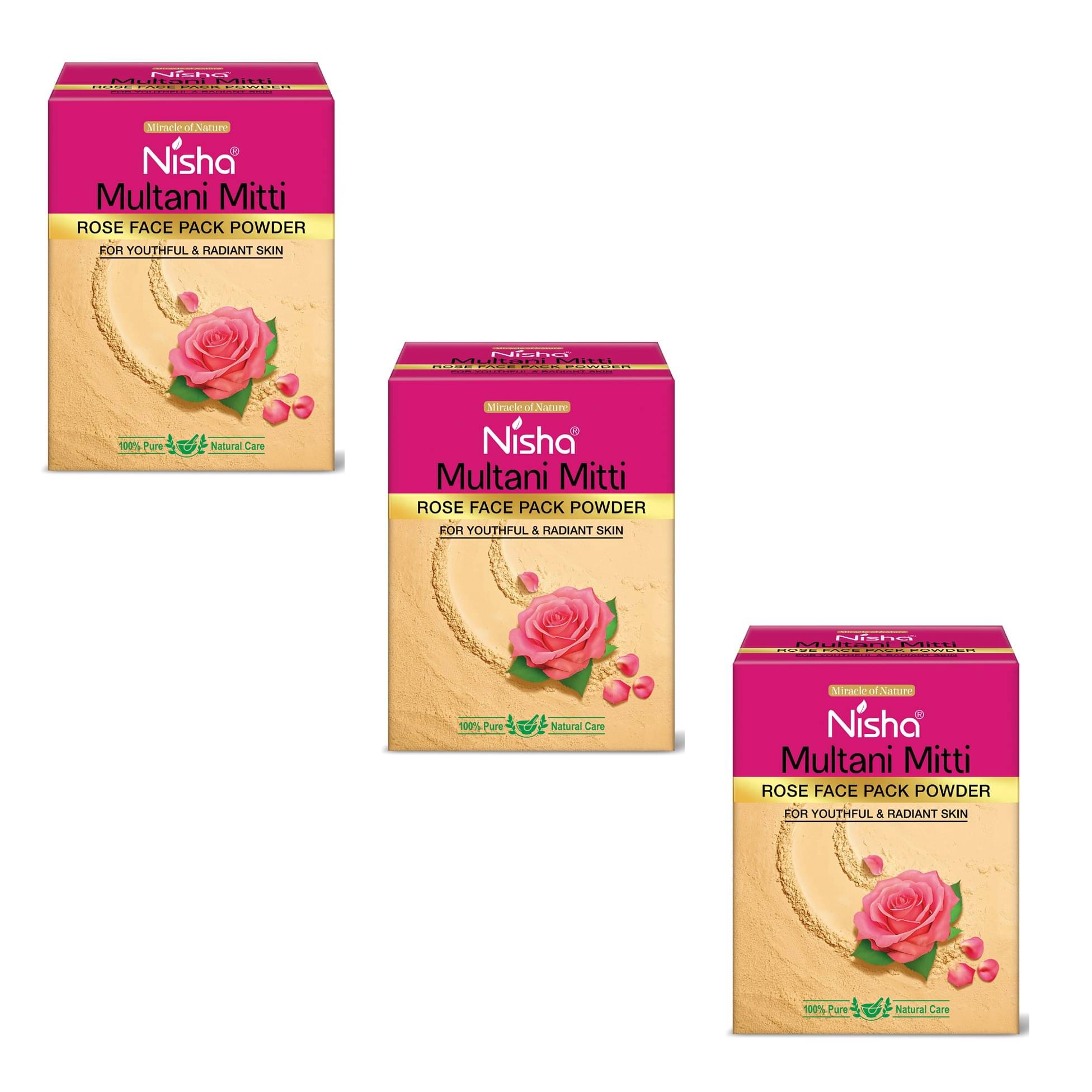     			Nisha Multani Mitti for Face, Rose Face Pack Powder 100g Fullerâs Earth Powder Natural Oil Control(Pack of 3)