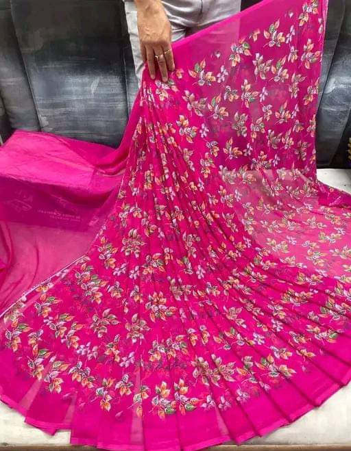 PARVANYA FASHION HUB Georgette Printed Regular Saree With Unstitched Blouse Piece ( Pink ) PARVANYA FASHION HUB Georgette Printed Regular Saree With Unstitched Blouse Piece ( Pink )