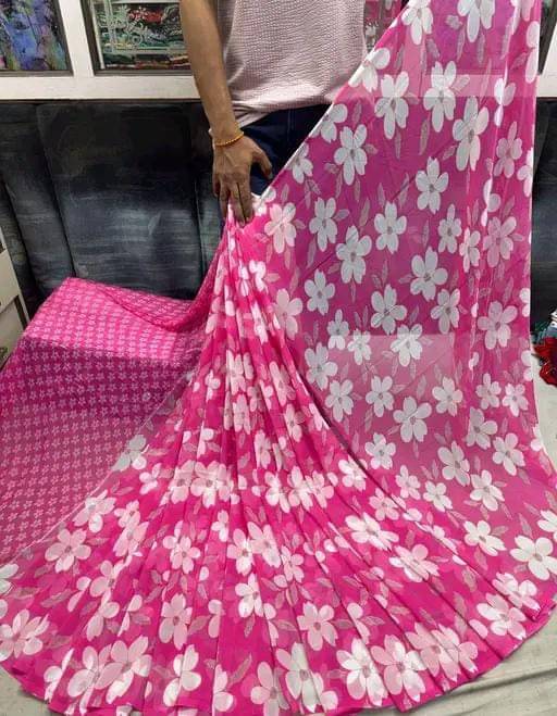 PARVANYA FASHION HUB Georgette Printed Regular Saree With Unstitched Blouse Piece ( Pink ) PARVANYA FASHION HUB Georgette Printed Regular Saree With Unstitched Blouse Piece ( Pink )