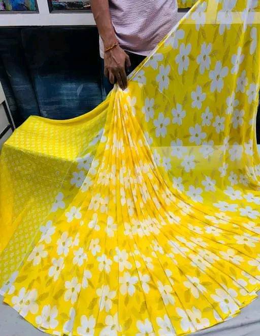 PARVANYA FASHION HUB Georgette Printed Regular Saree With Unstitched Blouse Piece ( Yellow ) PARVANYA FASHION HUB Georgette Printed Regular Saree With Unstitched Blouse Piece ( Yellow )