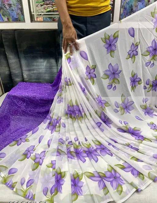 PARVANYA FASHION HUB Georgette Printed Regular Saree With Unstitched Blouse Piece ( Purple ) PARVANYA FASHION HUB Georgette Printed Regular Saree With Unstitched Blouse Piece ( Purple )