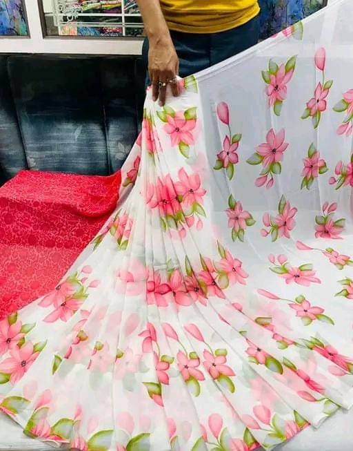 PARVANYA FASHION HUB Georgette Printed Regular Saree With Unstitched Blouse Piece ( Pink ) PARVANYA FASHION HUB Georgette Printed Regular Saree With Unstitched Blouse Piece ( Pink )
