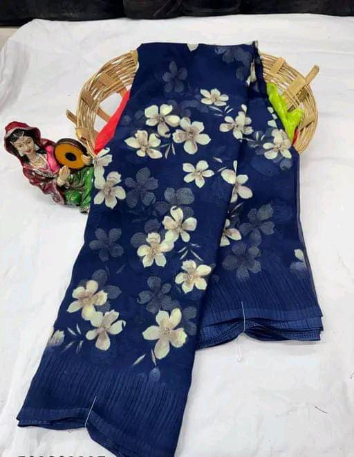 PARVANYA FASHION HUB Georgette Printed Regular Saree With Unstitched Blouse Piece ( Navy Blue ) PARVANYA FASHION HUB Georgette Printed Regular Saree With Unstitched Blouse Piece ( Navy Blue )