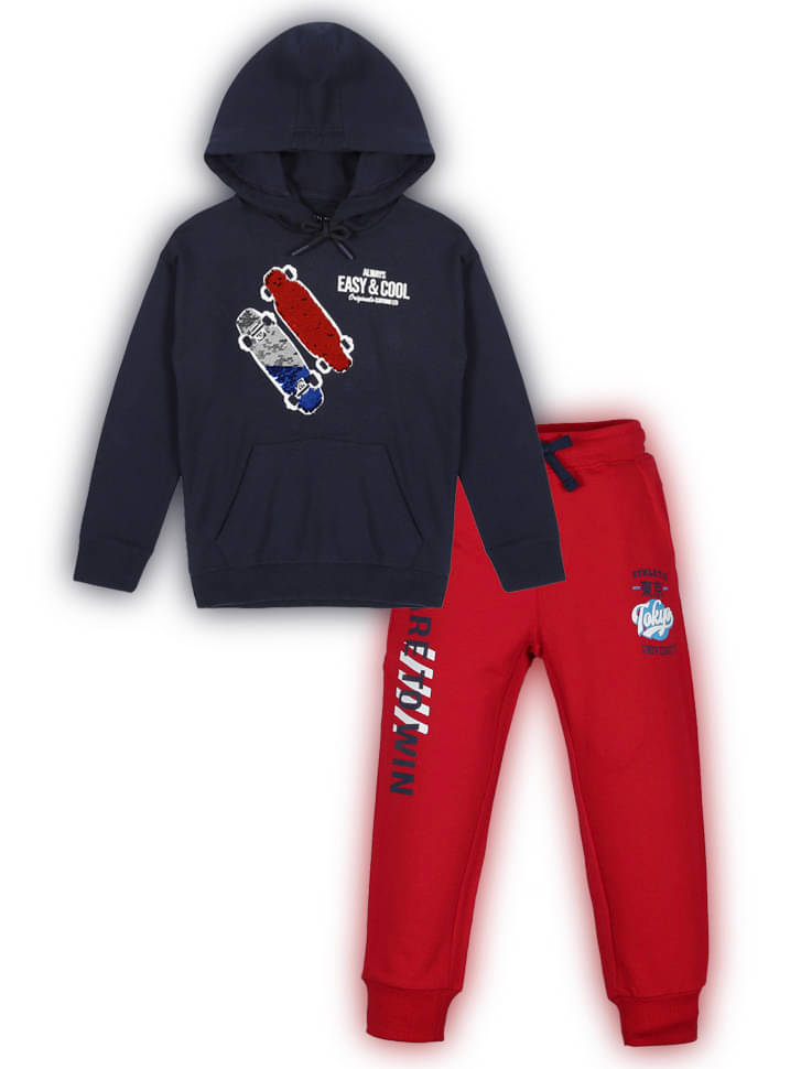     			PLUM TREE Pack of 1 Boys Cotton Sweatshirt & Trackpant Set ( Navy )