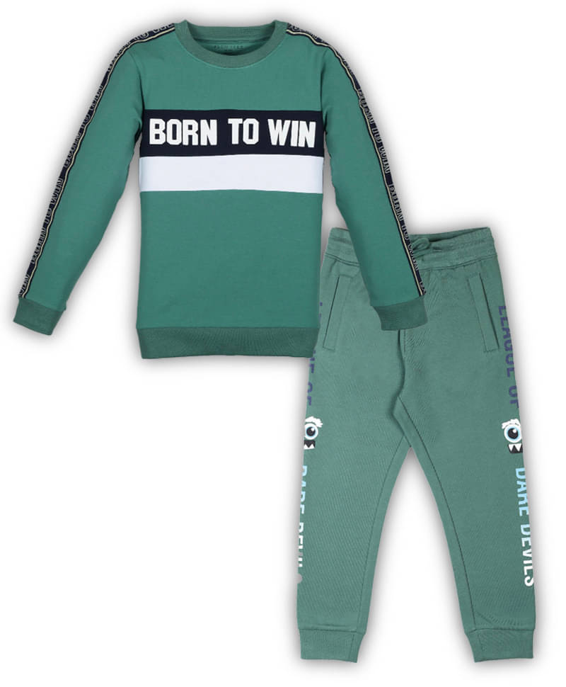     			PLUM TREE Pack of 1 Boys Cotton Sweatshirt & Trackpant Set ( Green )