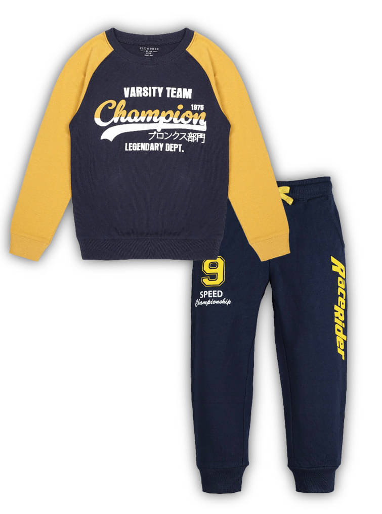     			PLUM TREE Pack of 1 Boys Cotton Sweatshirt & Trackpant Set ( Navy )