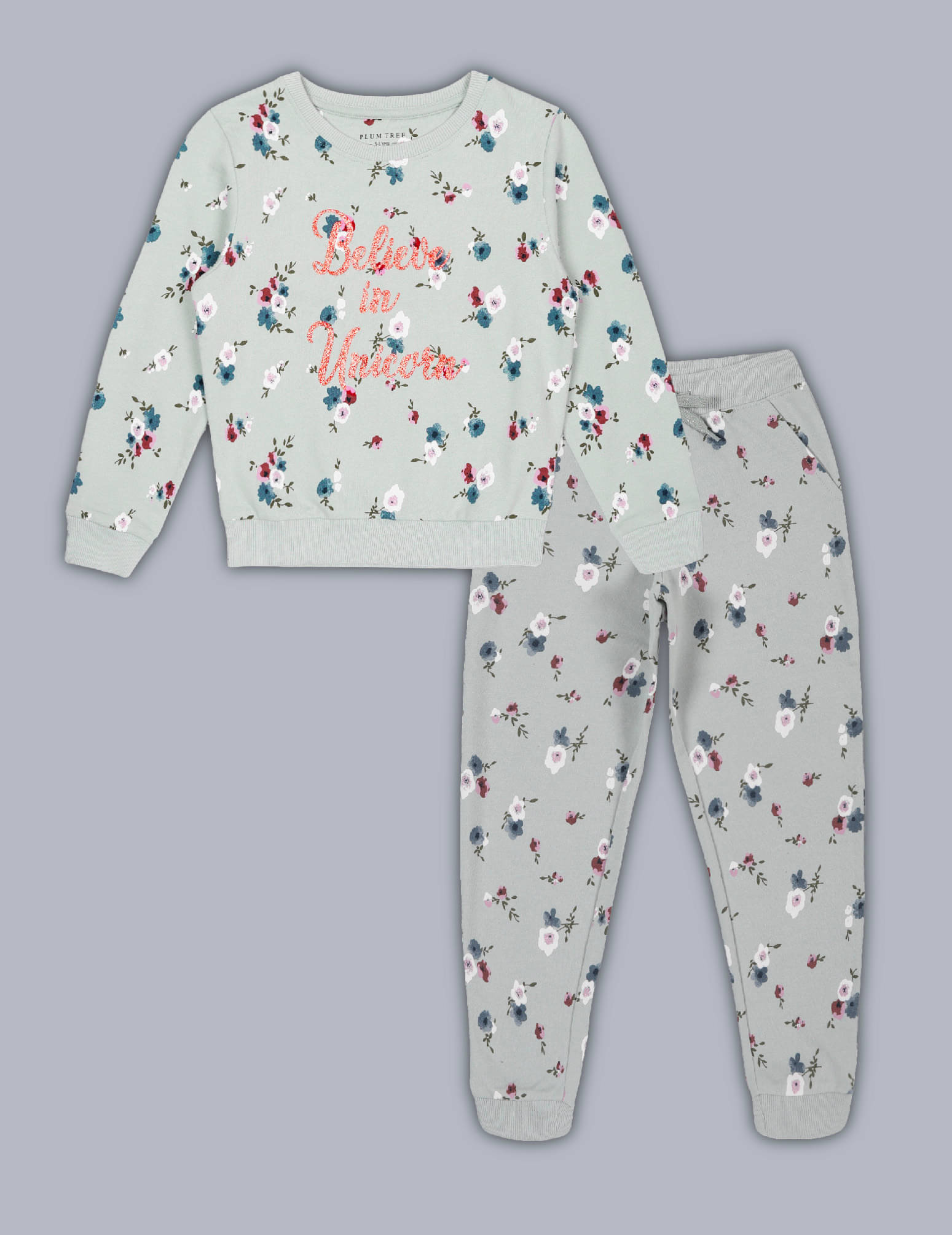 PLUM TREE Pack of 1 Girls 100% Cotton Sweatshirt & Joggers ( Green )     			PLUM TREE Pack of 1 Girls 100% Cotton Sweatshirt & Joggers ( Green )