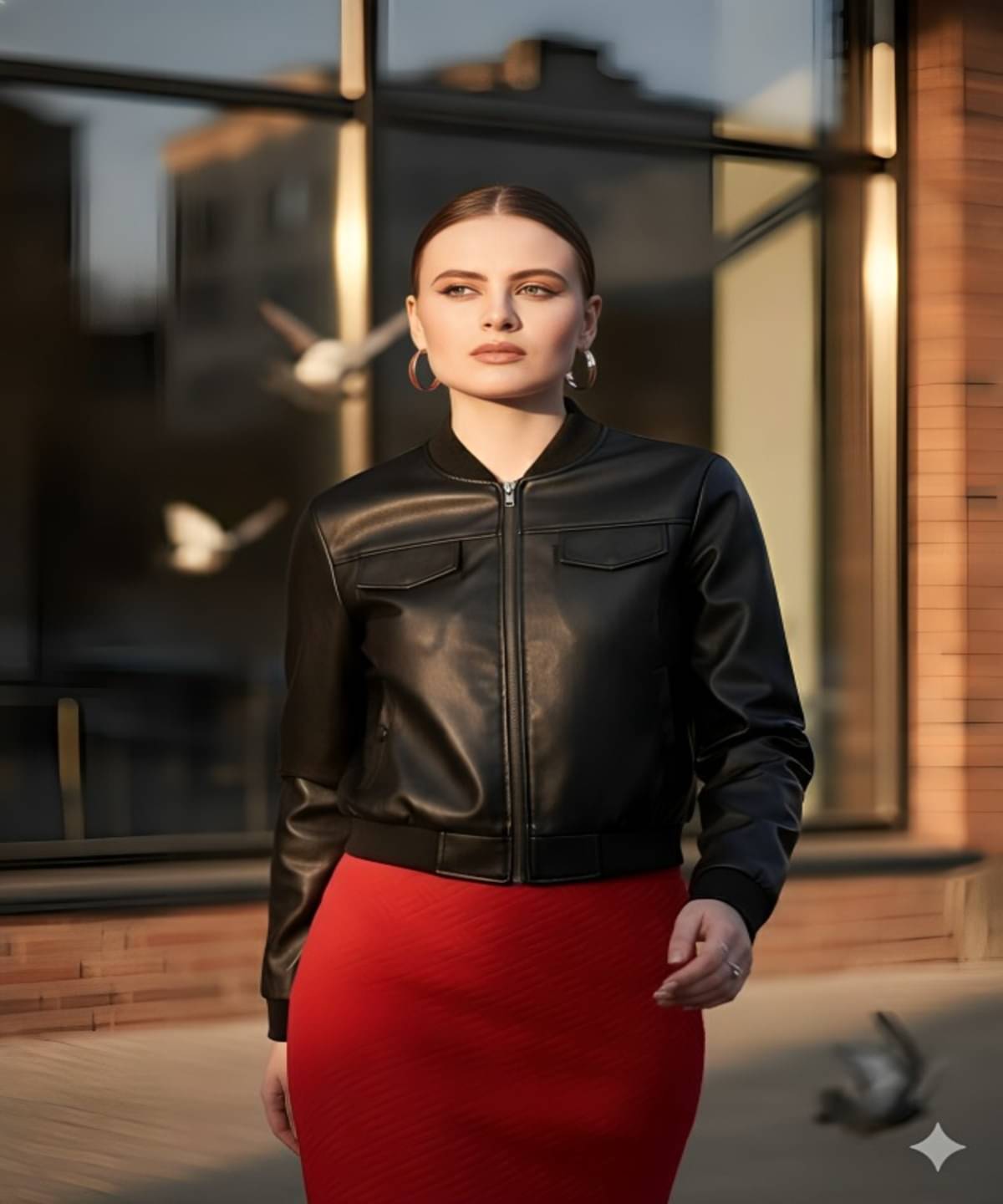 PLUS PARADISE Women High Neck Leather Jacket ( Black ) PLUS PARADISE Women High Neck Leather Jacket ( Black )
