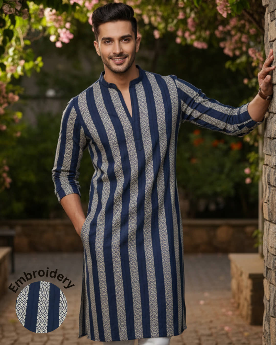 Rigo Cotton Embroidered Regular Kurta For Men ( Navy ) - Kurtas & Kurta Sets | Buy online on ZillyBuy