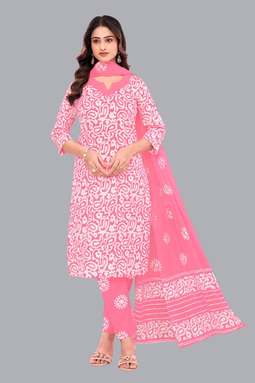     			SIMMU Women Cotton Printed Straight Kurti With Pants ( Pink )
