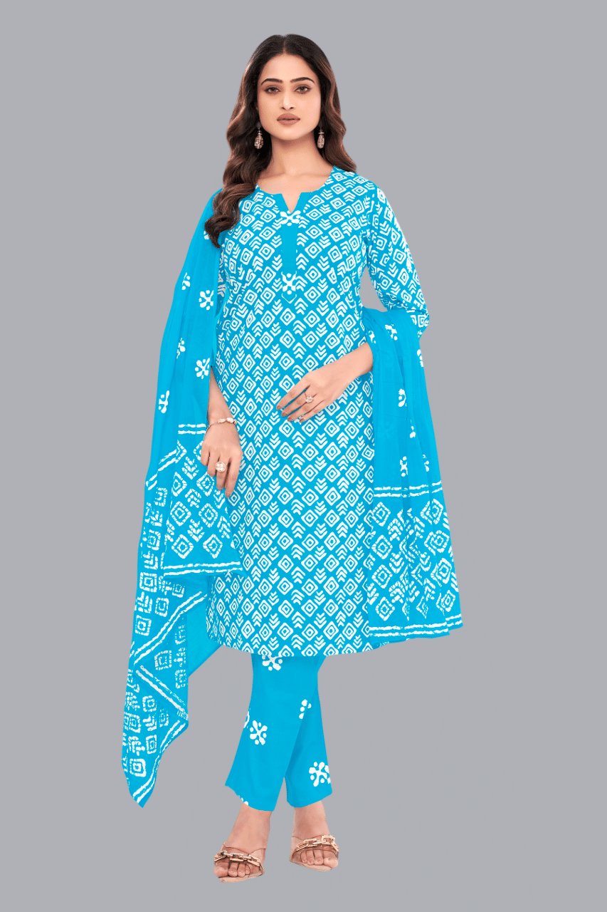     			SIMMU Women Cotton Printed Straight Kurti With Pants ( Blue )