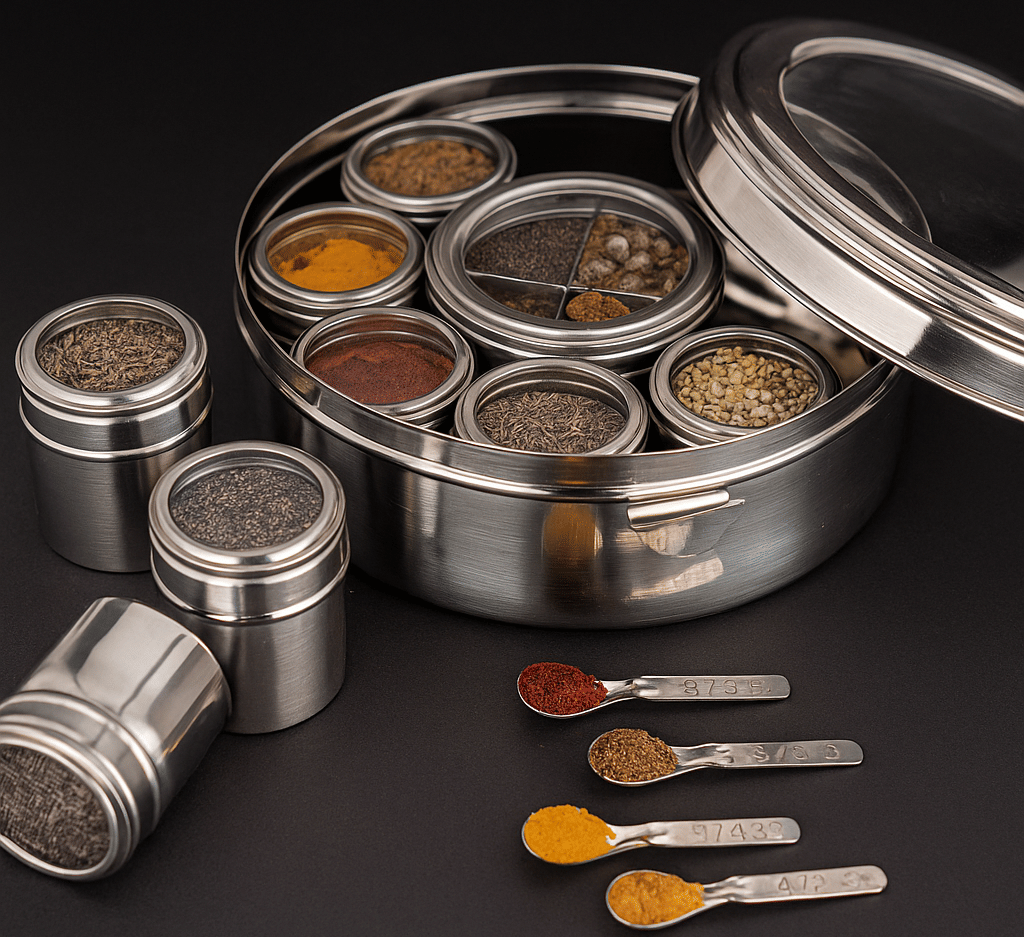     			STEEPLE 12 in 1 Steel Silver Spice Container ( Set of 1 )