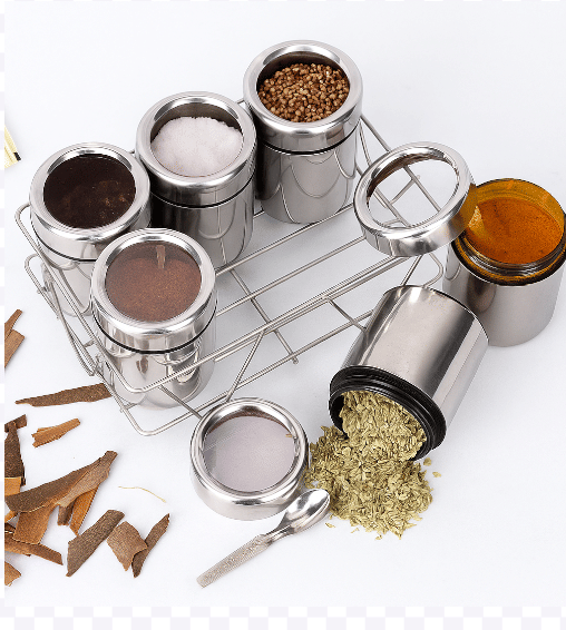     			STEEPLE Steel Silver Spice Container ( Set of 6 )