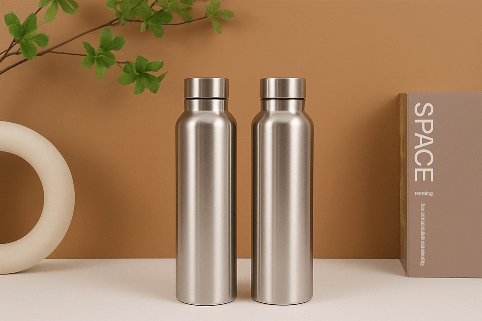     			Simple Hydrate Steel Water Bottle, Pack of 2 Silver Steel Fridge Water Bottle 1000 mL ( Set of 2 )