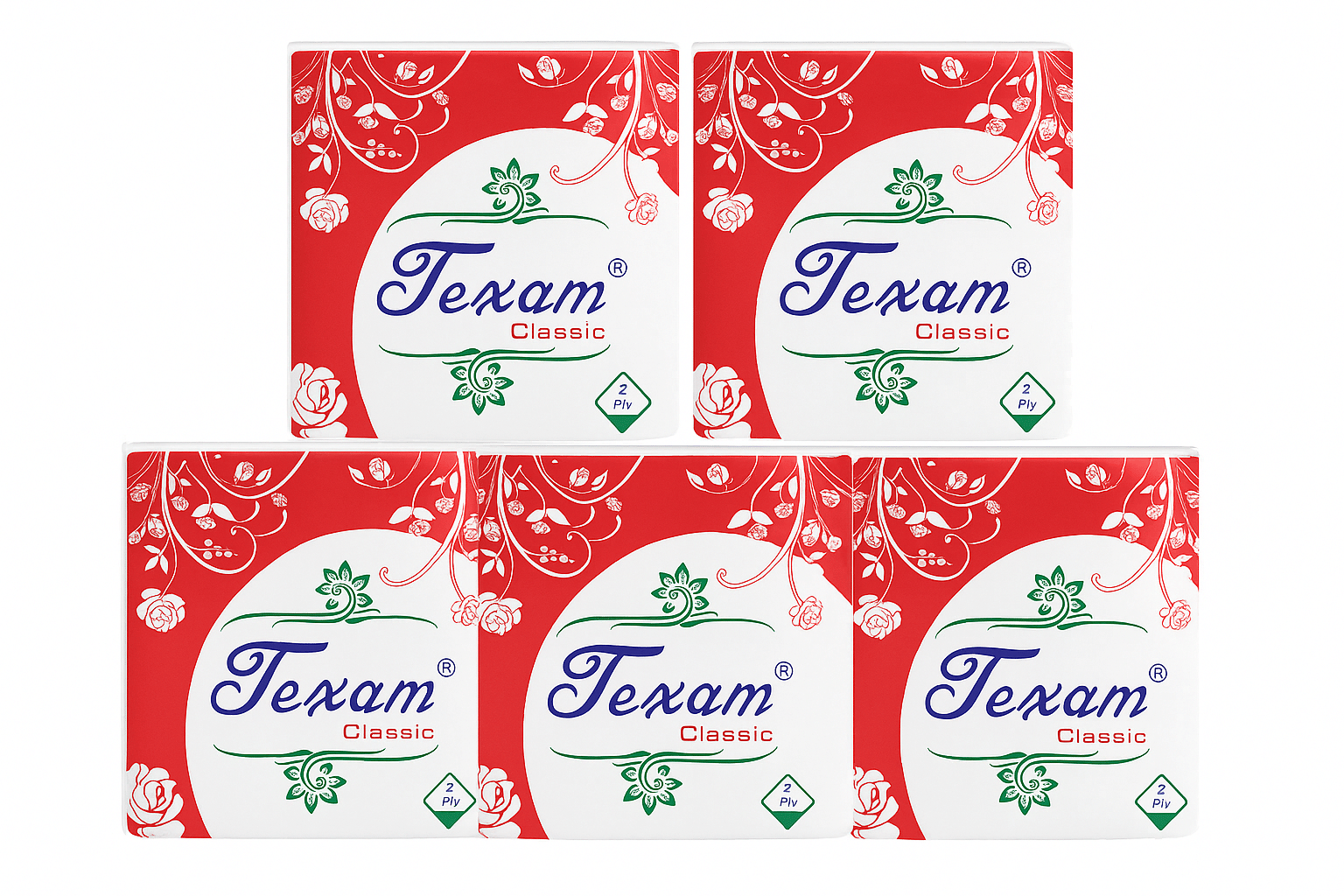     			Texam Classic 30x30 2 ply pack of 5 Soft Paper Classic Tissue