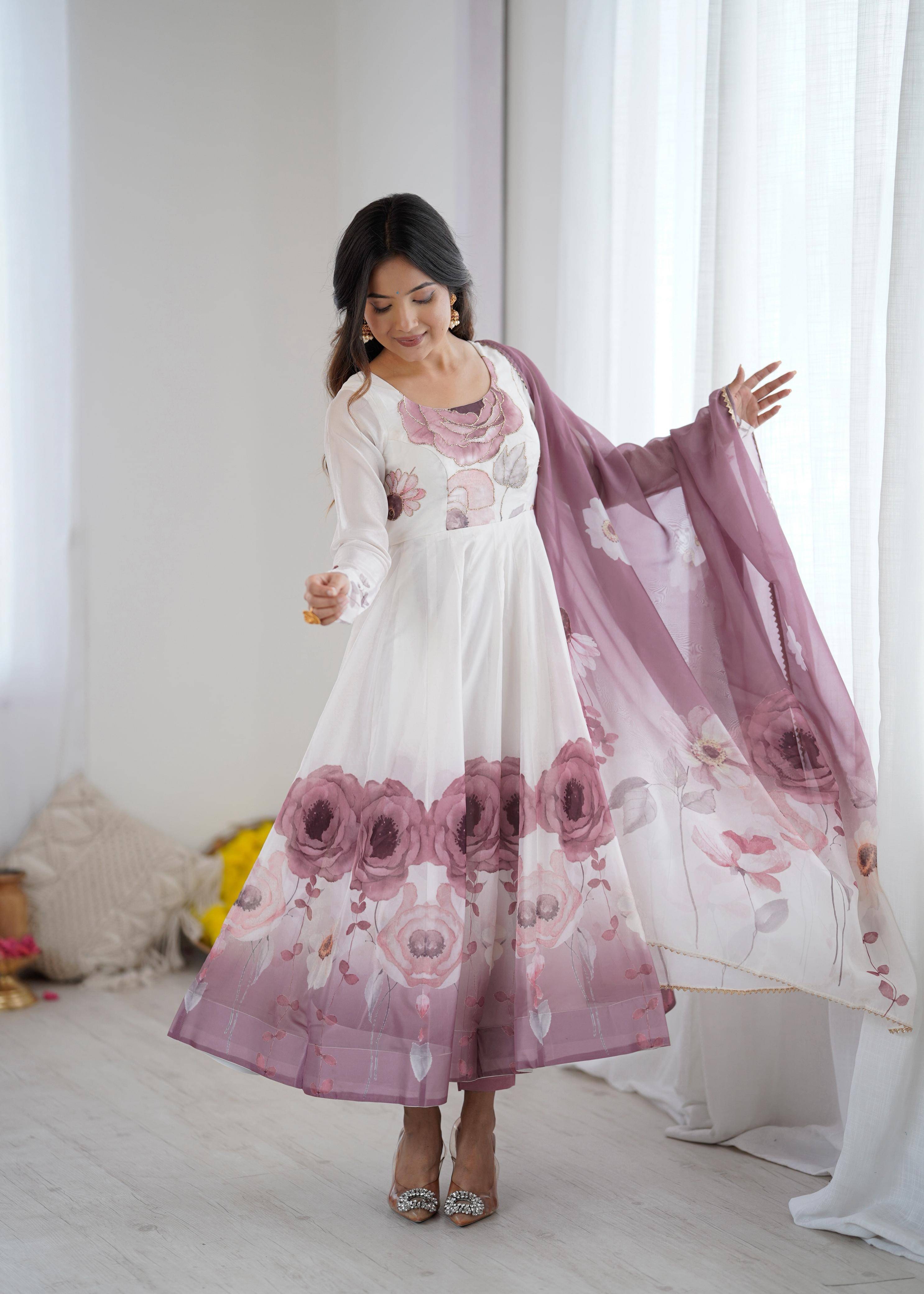     			Trandtide Women Silk Anarkali Stitched Ethnic Gown With Dupatta ( Pink )