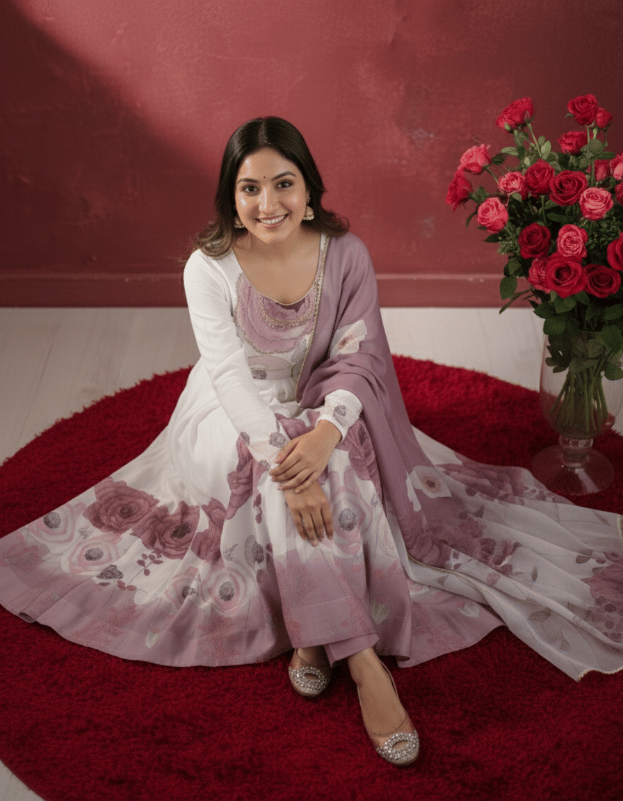     			Trandtide Women Silk Anarkali Stitched Ethnic Gown With Dupatta ( Pink )